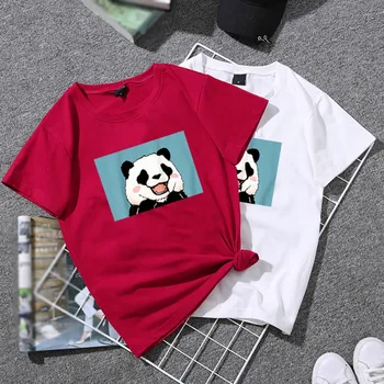 Karšto Mados Naujų Animacinių filmų Panda Print T-Marškinėliai Moterims\ \ 's Viršūnes Paprastas Atsitiktinis Apvalios Kaklo trumparankoviai Tees