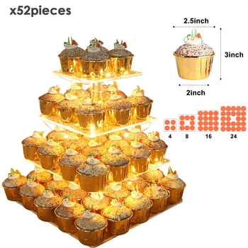 Keksiukų Stovas 4 Pakopų Akrilo Tortas Desertas Stendas Su LED Styginių Šviesos partijų Vestuvių Šviesos Tortas Stendas