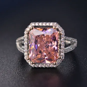 Kietasis 925 Sidabro Žiedai 10x12mm Rožinė Spinel Diamond Fine Jewelry Nuotakos Vestuvių, Sužadėtuvių Papuošalai, Žiedai, Moterų Didmeninės