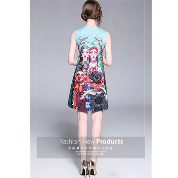 Kilimo ir tūpimo tako suknelės iki 2018 m. vasaros mados nauja O-kaklo berankovė liemenė retro stiliaus animaciją print dress-line elegantiškas bodycon mini suknelė