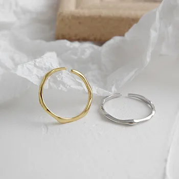 Kinel 925 Sterlingas Sidabro Atidaryti Žiedas IN Cold & Cool Minimalistinio Veido Piršto Žiedą, Moterims Pareiškimą, Reguliuojamas Plonas Žiedas