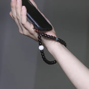 Kinijos elementas rankų darbo, originalus lapais raudonojo sandalmedžio mobiliojo telefono atveju virvelę nuimamas trumpas mobiliojo telefono virvelės