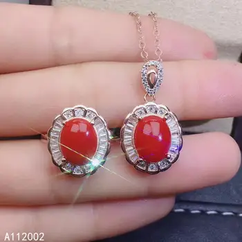 KJJEAXCMY fine jewelry natūralus raudonasis koralas 925 sterlingas sidabro moterų brangakmenio pakabukas karoliai, žiedas nustatyti paramos bandymo mados