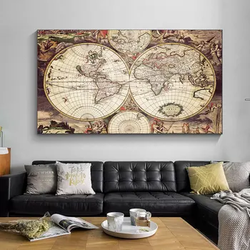 Klasikinis Retro Žemėlapį Pasaulio Senovinių Žemėlapių, Plakatų ir grafikos Paveikslai Tapyba Sienos Meno Kambarį Namų Dekoro Cuadros