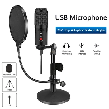 Kondensatoriaus Mikrofonas, USB Studija Mikrofonas pc Garso Plokštę, Profesionali Karaoke Mikrofonus DJ Live Įrašymas