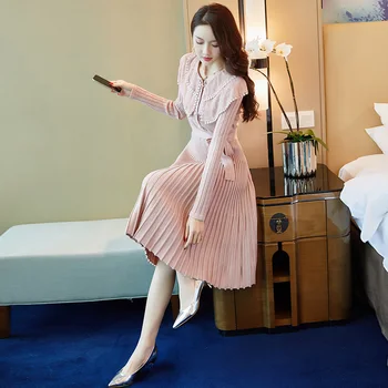 Korėjos Stiliaus Ponios Pavasarį Ilgai Rankovių Mezgimo Megztinis Suknelė, Kietas Susiėmę Puloveriai Moterims Plonas Megztinis Suknelė Karšto Pardavimo