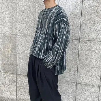Korėjos Tie-dye marškinėliai Vyrų Mados Retro Atsitiktinis Dryžuotas Marškinėliai Vyrams Streetwear Laukinių Prarasti Rudenį ilgomis rankovėmis Marškinėlius Mens Viršūnės