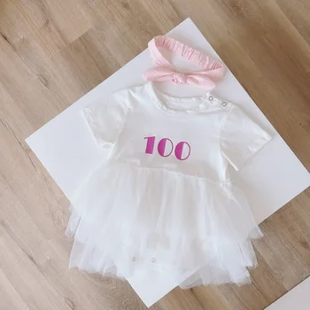 Kūdikiams, kūdikių mergaitės trumpas rankovės laišką komplektus suknelės kietas bodysuits gimtadienio dovanos kaspinai bamblys vaikams drabužių rinkiniai 2vnt