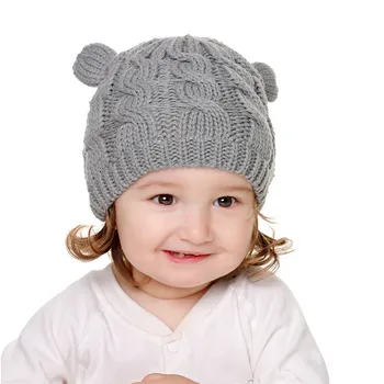 Kūdikių Skrybėlę Vaikai, Mergaitės ir Berniukai, Žiemą Šiltas Megzti Skrybėlę Ausies Kietas Šiltas, Mielas Pirštinės 2vnt Puikus Beanie Kepurė 0-18M