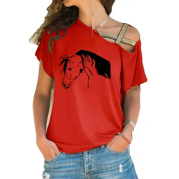 Kūrybos Arklių Juokingi Marškinėliai Moterims Vasaros Gyvūnų Meno trumpomis Rankovėmis T-Shirt Mergina Nereguliarus Nerijos Kryžiaus Tvarstis Topai marškinėliai