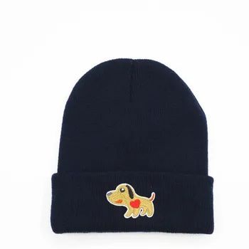 LDSLYJR Animacinių filmų šuo siuvinėjimo Tirštėti megzti skrybėlę žiemą šiltą kepurę Skullies bžūp beanie skrybėlių vyrų ir moterų 240