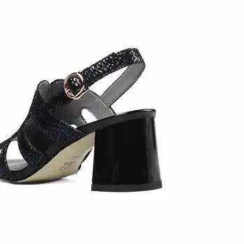 Lenkisen natūralios odos dryžuotas medvilnės audinys aukštosios mados peep toe aukštos aikštėje kulno sagtis dirželiai office lady kasdien dėvėti sandalai moterims L65