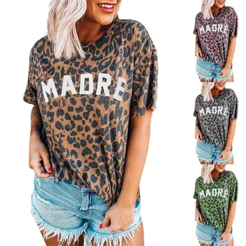 Leopard Moterų marškinėliai MADRE Laišką Print Plus Size Motinos Diena Tshirts Harajuku Vasaros Viršūnes Moterų Estetinės T-marškinėliai, Drabužiai