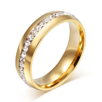 LETAPI 2020 Naujas Klasikinis Aukso Spalvos Kristalų Vestuvinį Žiedą, Moterims, 6mm Nerūdijančio Plieno Dalyvavimas Moterų Piršto Papuošalai