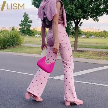 LISM Derliaus Vasarą Aukšto Juosmens Draugų Kelnes Širdies Spausdinimo Moterų Visas Ilgis Streetwear Krovinių Kelnės Moterims Y2k Kelnės