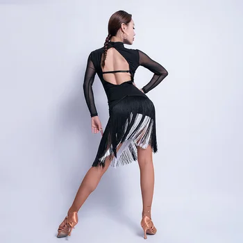 Lotynų Šokių Praktikos Drabužius Moterų Nauja Seksuali Backless Pakraštyje Suknelė lotynų Konkurencijos Etape Suknelė Rumba Šokis Kutas Sijonas VO1434