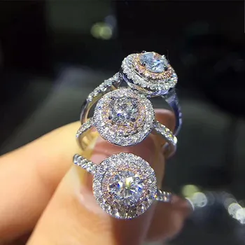 Mados 925 Sterlingas Sidabro žiedas Apvalios supjaustyti 2c Diamond 2 Supa Nutiesti nustatymas Rožinė Akmuo Vestuviniai Žiedai Moterų Prekės papuošalai