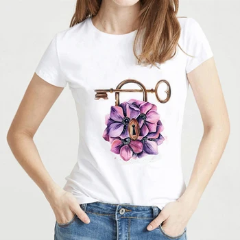 Mados Gėlių, Augalų Vasaros Moterų Drabužiai Spausdinti Marškinėliai Moteriška Marškinėlius Moterims Tee Viršuje Grafinis Kawaii Camisas Mujer Tees T-shirt