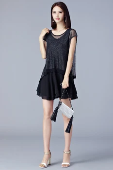 Mados Juodosios Ponios Suknelė Korėjos Šifono Suknelė Moterų Plius Dydis Prarasti Vasaros Suknelės