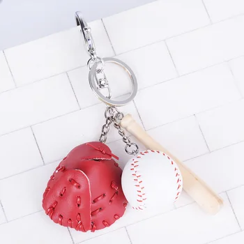 Mados Mini 1 vnt. Beisbolo pirštinės medinė lazda keychain Automobilių sporto Key Chain Raktų Žiedas Dovana Vyrams