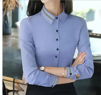 Mados moterų drabužių medvilnės ilgomis rankovėmis marškinėliai 2018 Naujų rudens juoda slim palaidinė office ponios verslo plus size oficialų viršūnės