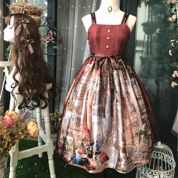 Mados Senovinių rūmų aliejaus tapybai spausdinti lolita dress saldus diržo kratinys kawaii suknelė gothic lolita jsk rankovių viktorijos
