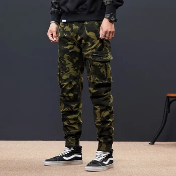 Mados Streetwear Vyrų Džinsai Aukštos Kokybės Karinė Maskuotė Atsitiktinis Krovinių Kelnės Haremo Kelnės Multi Kišenės Hip-Hop Poilsiu