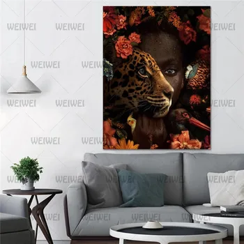 Meno Plakatas Leopard Pobūdžio Akis ir Gėlės Namo Sienų Paveikslai Tapyba Namų Puošybai Naudojami Miegamojo Kambarį Frameless
