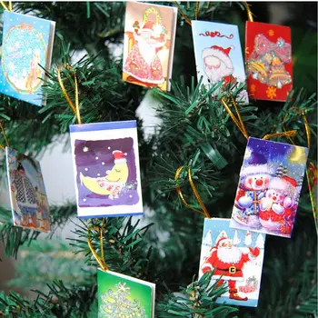 Mielas Mini Kalėdų atvirukas pakabukas Pakabinti ant Medžio Dekoro Kabinti Norintis Kortelės Dekoratyviniai reikmenys 12Pcs/Set