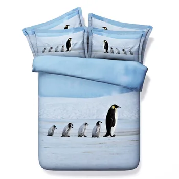 Mielas Pingvinai Antklode Padengti Nustatyti 4pcs vieno dydžio Pingvinas Patalynė Vaikams, Vaikų 6 gabalus suaugusiųjų Visą Karalienė King Size lova lakštai