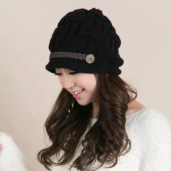 Mingjiebihuo Naujas moterų mados diržo apdailos rudenį ir žiemą šilta, ausų apsaugos megzti skrybėlę Paprastas ir dosnus