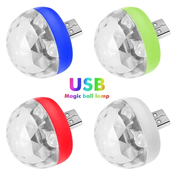 Mini USB Disco Šviesos diodų (LED) Šalis, Žibintai Nešiojamų Kristalų Magija Kamuolys Spalvinga Poveikį Etape Lempa Namuose Šalis Karaoke Dekoro 4w