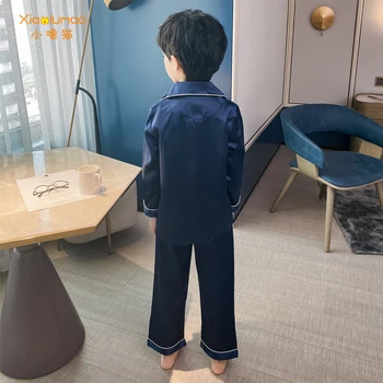 Minkšta pižama satino pižama vaikams 2020 m. pavasarį ir rudenį ilgomis rankovėmis berniukų pižama nustatyti šilko pižama nustatyti vaikams namų paslauga