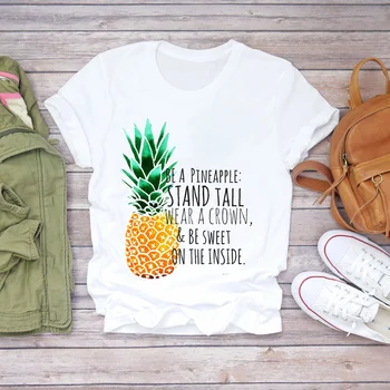 Moteriški Grafinis Moterų Tee Marškinėliai Moterims Vasaros Ananasų Laiškas Išspausdintas Saldus Vaisių Camisas marškinėliai T Shirt