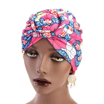 Moteriški Medvilniniai Turbaną Skrybėlę Spiralės Twist Rišti Priekyje Musulmonų Plaukų Slinkimas Chemo Bžūp Spalvotų Geometrinių Paisley Gėlių Indijos Galvos Wrap