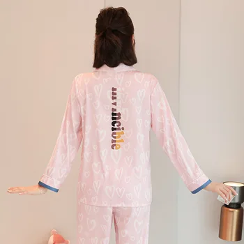 Moterų 2vnt Turn-žemyn-collor Marškinėliai+Kelnės Patogiai Sleepwear Naujas Ponios Pižama Rinkiniai Satino Pižamos Spausdinti