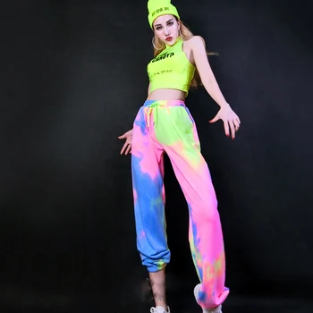 Moterų Kostiumas Džiazo Veiklos Drabužius, Hip-Hop, Street Dance Fluorescentinės Spalvos Sporto Ir Laisvalaikio Kostiumas Rave Drabužius SL4011