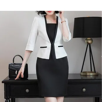Moterų sijonas verslo kostiumas mados ilgomis rankovėmis plonas sluoksnis ir sijonas kostiumas ponios didelio dydžio biuro darbo drabužiai