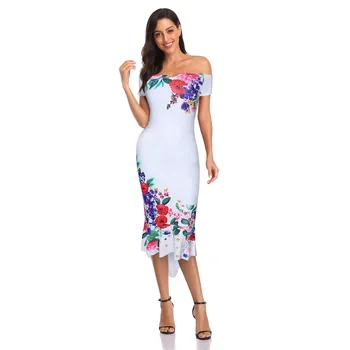 Moterų Sprogimo modeliai. 2019 m. Europos ir Amerikos spausdinti suknelė trumpomis rankovėmis hem nereguliarus suknelė nemokamas pristatymas