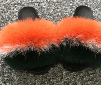 Moterų Žiemos Fox Fur Šlepetės Pūkuotas Pliušinis Fox Plaukų Moterų Atsitiktinis Moterų Batai Namuose Butas Furry Sandalai Mados Plius Dydis Batai