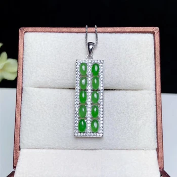 Natūrali žalioji jasper perlas Pakabukas natūralus akmuo pakabukas S925 sidabro Mados elegantiškas Abacus aikštėje Eilės mergina šalis dovana, juvelyriniai dirbiniai