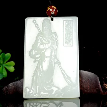 Natūralūs Kinų HeTian Jade Pakabukas Ranka Raižyti Guan Yu Karoliukai Karoliai Mados Žavesio Papuošalai Žmogus Laimingas Dovanos