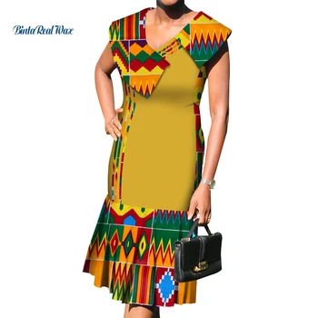 Nauja Afrikos Suknelės Moterims Afrikos Vaškas Spausdinti Sleeveles Kelio Ilgis Suknelės Vestidos heidi bazin Afrikos Ankaros Moterų Suknelės, WY4520