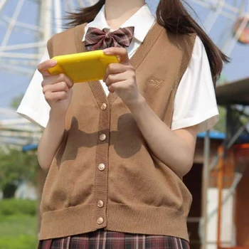 Nauja Japonų Precollege Vėjo Studentų vientisos Spalvos JK Megztinis trikotažas Vest Joker Plonas Viršūnes Moteris