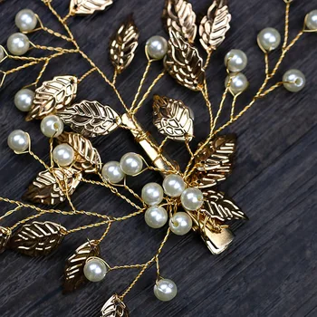 Nauja Madinga Vintage Pearl Tiara Aukso Lapų Staigius Nuotakos Lankelis Princesė Diadem Plaukų Papuošalai Dovana Vestuvių Suknelė Priedai