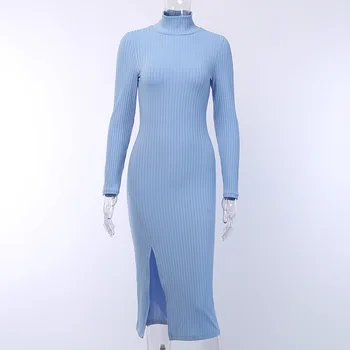 Nauja, Moterų Ilgas Rankovėmis Megztinis Suknelė 2020 M. Pavasarį, Rudenį Moterų Golfo Tunika Atsitiktinis Megzti Juodus Drabužius Padalinta Kietas Suknelė
