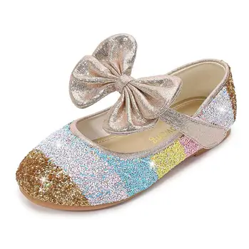 Nauja Pavasario Vasaros Vaikų Odos Batai, Sandalai Mergaitėms blizgančiais Lankas Princesė odiniai batai Merginos Laisvalaikio Bateliai, šokio batai