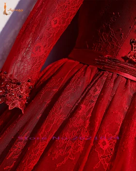Nauja siunta Raudonos Nėrinių Oficialią Suknelės Vestido Festa V-kaklo Trys Ketvirtį Rankovės Atvira nugara Duobute Kristalų Vakare Gown Ilgai