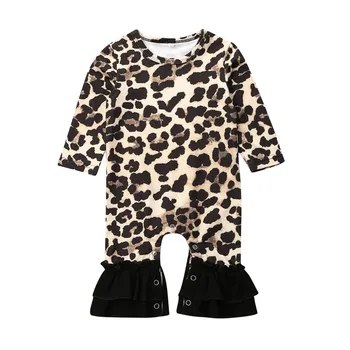 Naujagimio Mergaičių, Berniukų drabužius, Leopardas spausdinimui Pynimas apvalios kaklo Romper ilgomis rankovėmis vaikams, Vaikiška rudenį Jumpsuit vienos vienetų