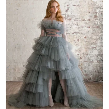 Naujas Didelis Mažas Vakarinę Suknelę Ilgomis Rankovėmis Linijos Brangakmenis Kaklo Pakopų Sijonai Prom Dresses Vestidos Individualizuoti Formaliojo Garsenybių Suknelės